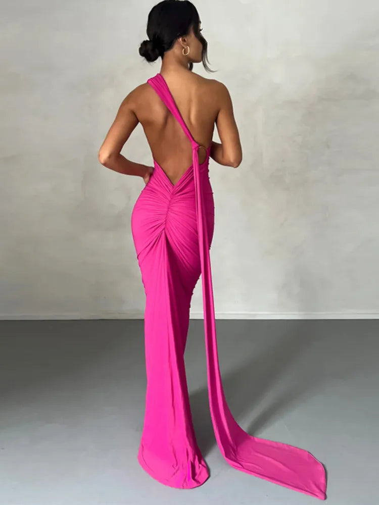 Vestido Longo Franzido rosa