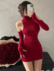 Vestido Oversleeve Verão Sexy  gola alta vermelho