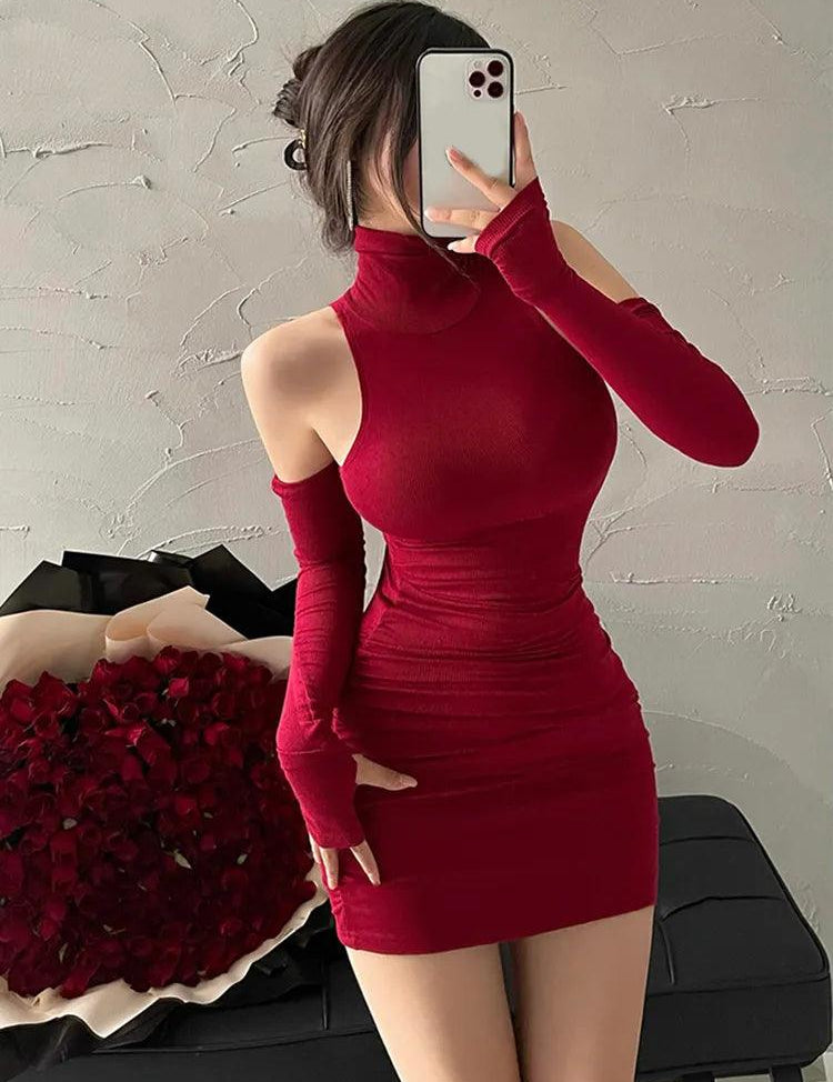 Vestido Oversleeve Verão Sexy  gola alta vermelho