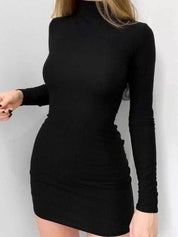 Vestido Tubinho Canelado  Manga Longa preto