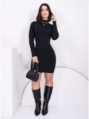 Vestido Tubinho Manga Longa Gola Alta