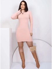 Vestido Tubinho   Manga Longa Gola Alta