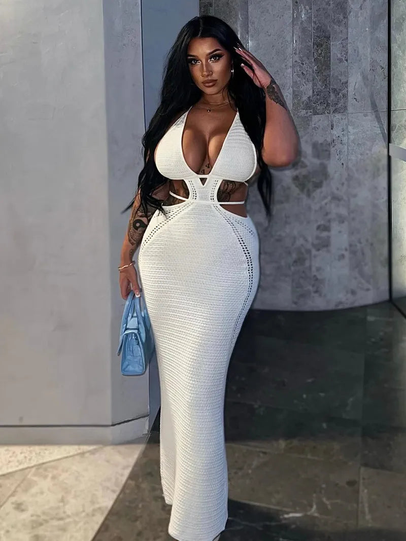 Vestido Verão Malha longo Feminino branco