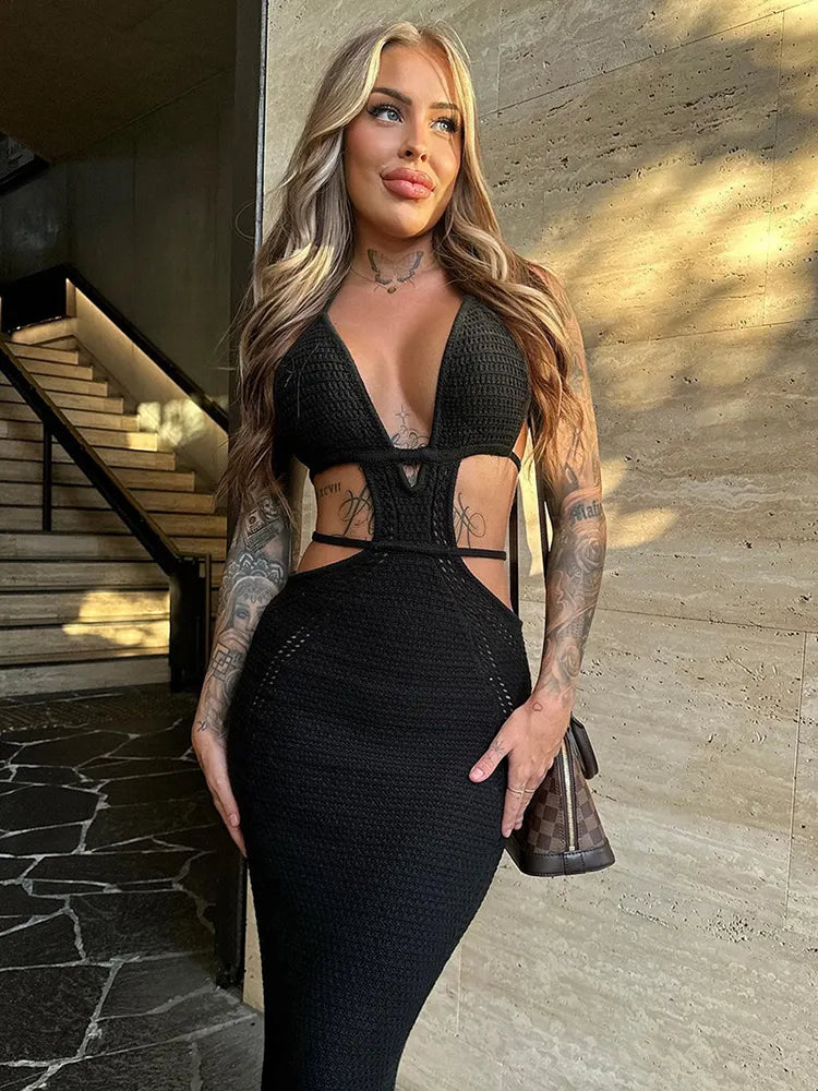 Vestido Verão Malha longo Feminino preto