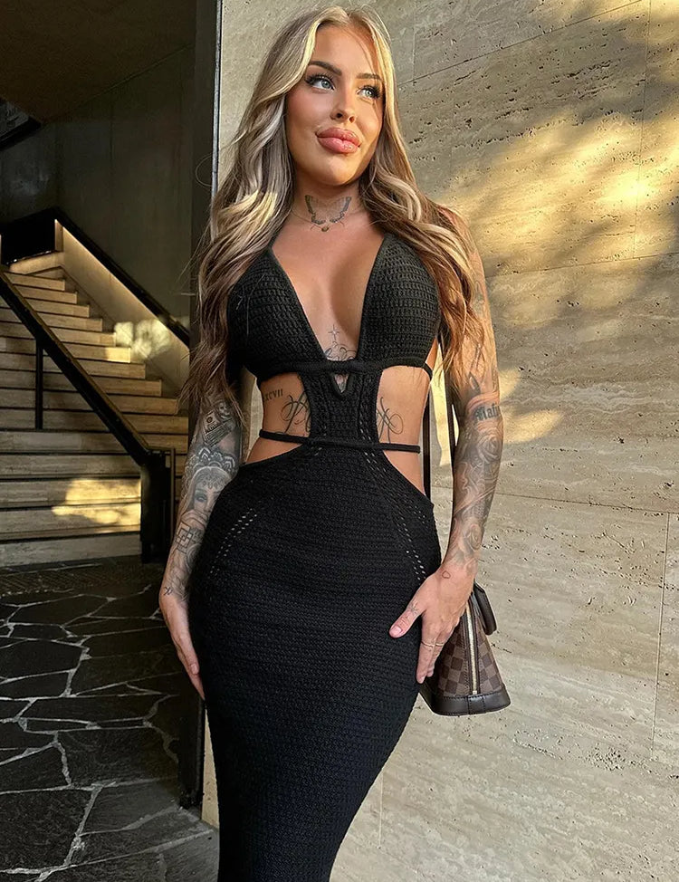 Vestido Verão Malha longo Feminino preto