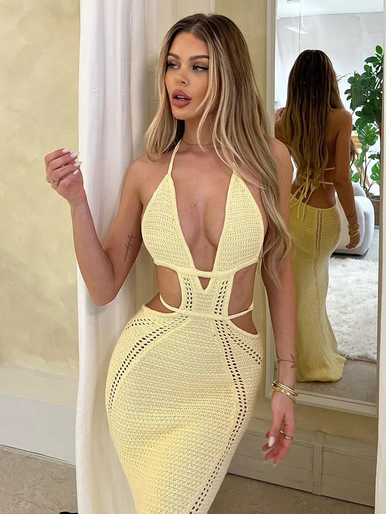 Vestido Verão de Malha Feminino amarelo