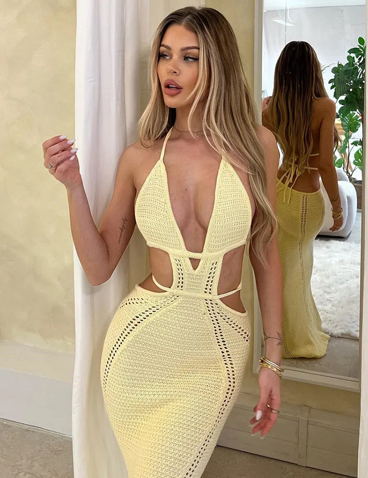 Vestido Verão de Malha Feminino amarelo