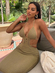 Vestido Verão de Malha Feminino caqui
