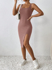 Vestido de Verão Com Fenda Na Coxa rosa empoeirada