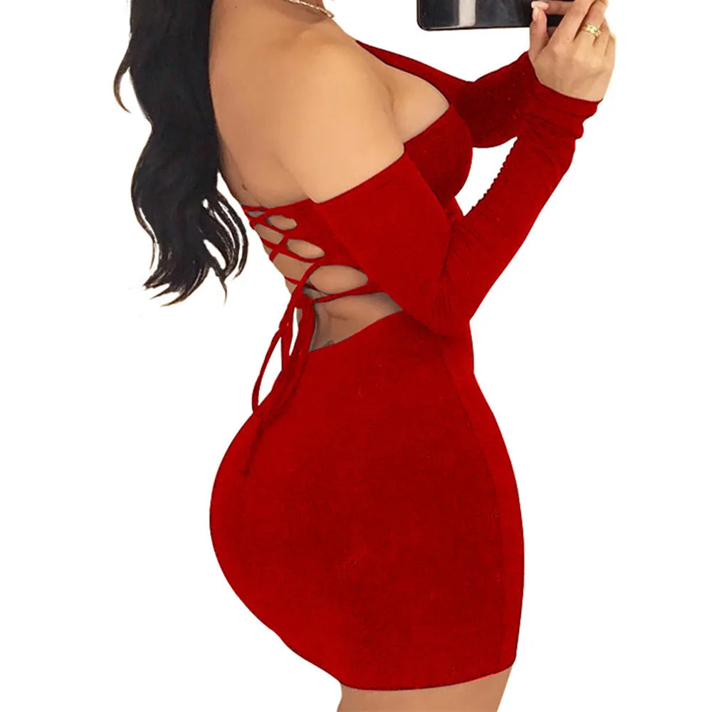 Vestido de festa vermelho manga longa sem costas