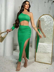 Vestido verde Blogueira Feminino Com Fenda 