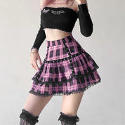 Mini Saia Gótica Japonesa rosa xadrez