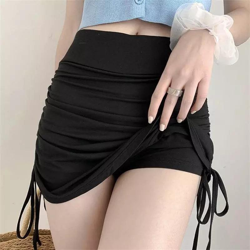 Mini Saia Verão outono linha lateral preto