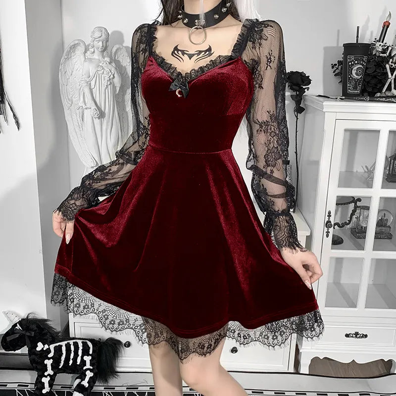 Mini Vestido de Renda 90s vintage Vermelho