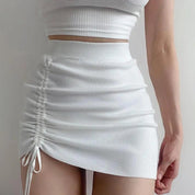 Saia Feminina Cintura Alta estiramento do lado branco