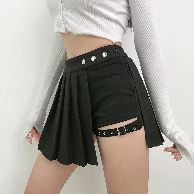 Saia Feminina Gothic punk irregular cintura alta preta