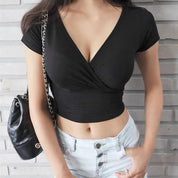 Top Casual Feminino Moda Verão decote em v preto